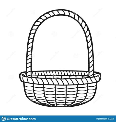 empty wicker basket  large handle outlined  coloring book