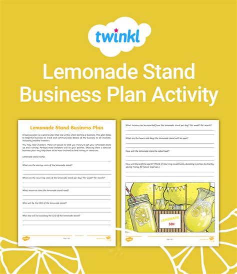 3rd grade lemonade stand business plan activity lemonade stand
