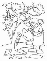 Coloring Tree Pages Arbor Girl Watering Earth Kids Water Her Activities Drawing Color Drawings Arbour sketch template