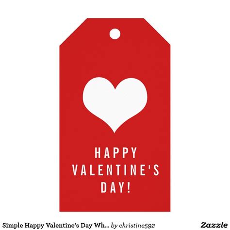 simple happy valentines day white heart  red gift tags zazzle