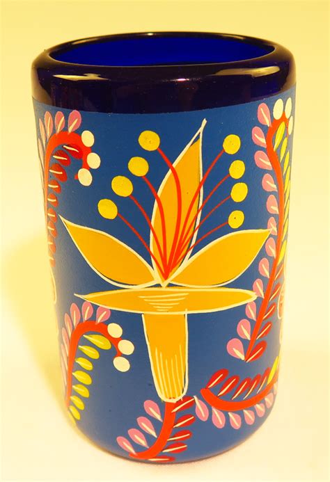 Mexican Glass Tumblers 16 Oz Set Of Four Hand Painted Pop