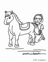 Horse Girl Coloring Brushing Riding Her Pages Print Color Hellokids Brush sketch template