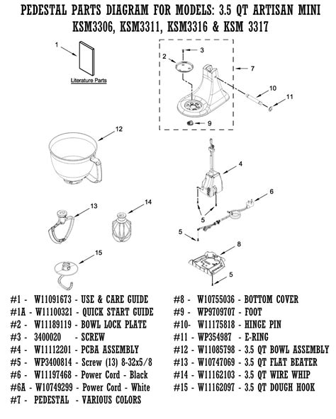 kitchenaid  qt mini artisan stand mixer parts diagrams