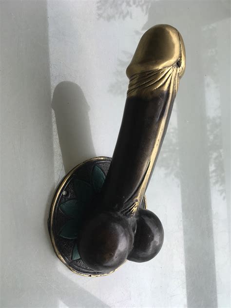 2 large penis 23 cm door pull or hook hand made100 brass 9 ” handle