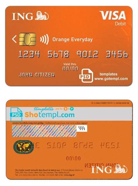 netherlands ing orange visa card template  psd format fully editable visa card visa card