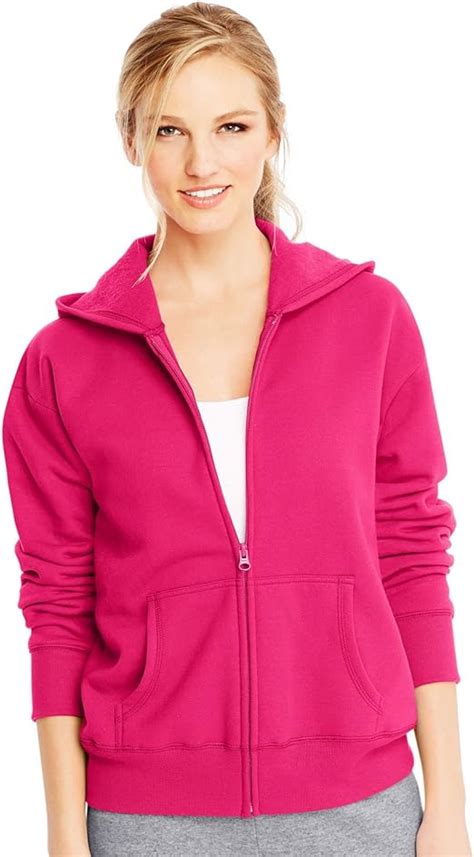 hanes womens full zip fleece hoodie sizzling pink medium amazonca clothing accessories