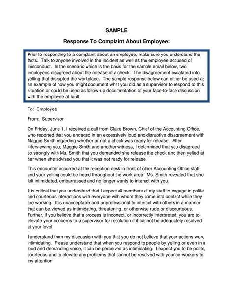 sample response  complaint letter  employee   write
