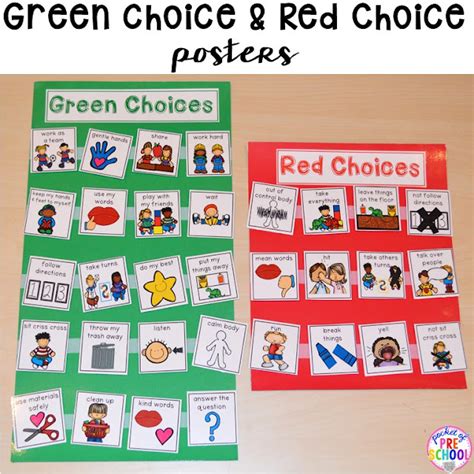 green  red choice board pocket  preschool