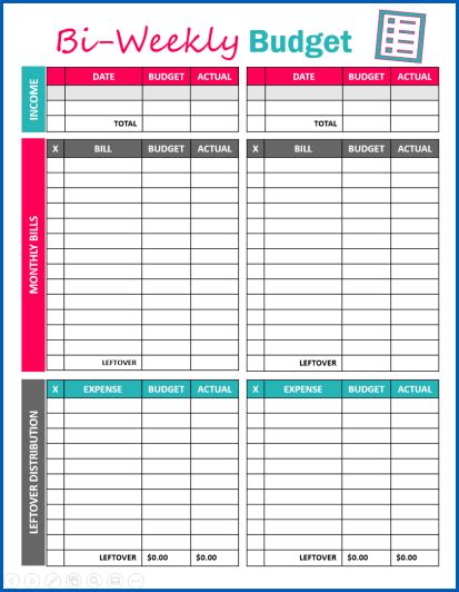 bi weekly budget planner template paycheck budget printable