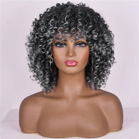 Lizzy Short Curly Afro Wigs With Bangs For Black Women