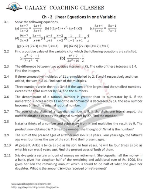 linear equations worksheet grade   worksheet student