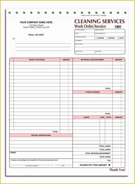 work order invoice template  house cleaning  printable house