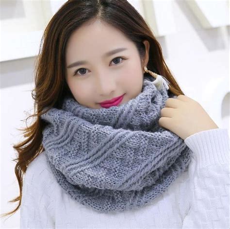 warm knitted scarves winter neck circle simple solid color collar