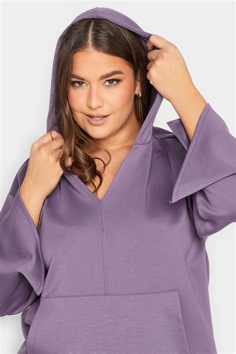 Yours Luxury Plus Size Purple V Neck Jersey Hoodie Yours Clothing