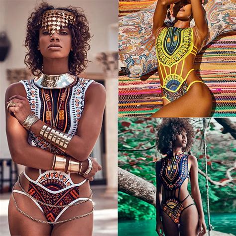 women african print bikini set swimwear push  padded bra swimsuit beachwear lady