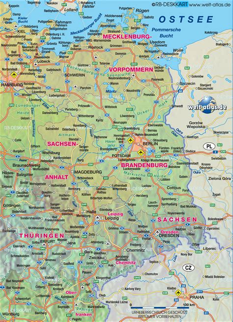 karte von ostdeutschland region  deutschland welt atlasde