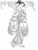 Coloring Pages Kimono Geisha Japanese Book Color Drawings Printable Colouring Girl Adult Books Designs Sketch Dover Anime Publications Creative Haven sketch template