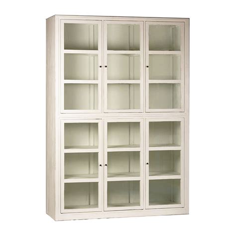 white painted wood storage cabinet  glass doors  piece