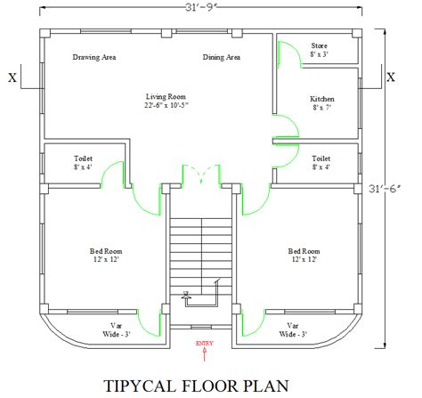 square foot autocad house plan
