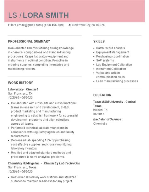 analytical chemist resume templates   word excel