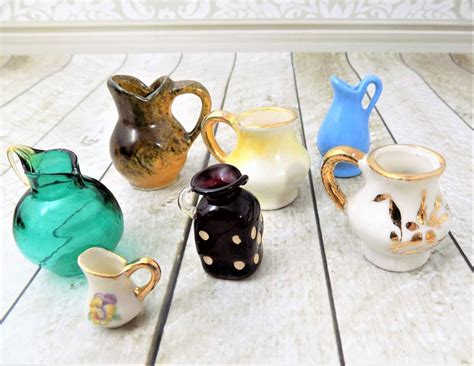 miniature pitchers instant collection ceramic  glass lot etsy vintage miniatures