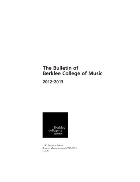 The Bulletin Of Berklee College Of Music