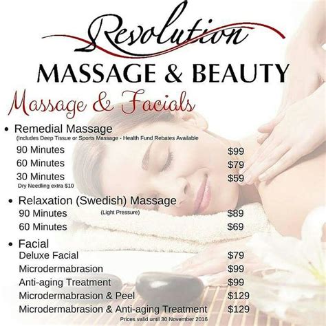 massage and facials price list massage prices esthetician marketing