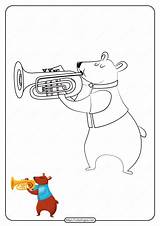 Trumpet Coloring Bear Printable Play sketch template