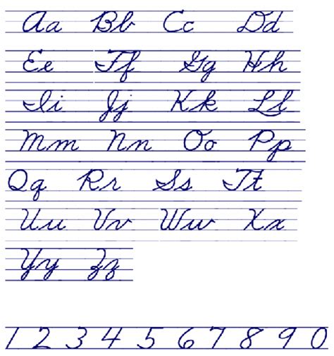 cursive letter chart printable