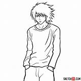 Death Note Lawliet Draw Anime Sketchok Step sketch template