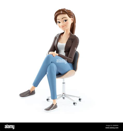Mujer De Dibujos Animados En 3d Sentada En Silla Ilustración Aislada