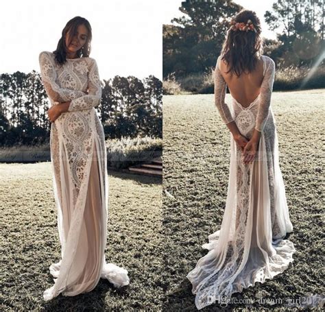 Discount Vintage Lace Boho Beach Wedding Dresses 2020 Long