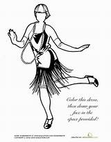 Flapper Drawing 1920s Coloring Pages Getdrawings Girl sketch template