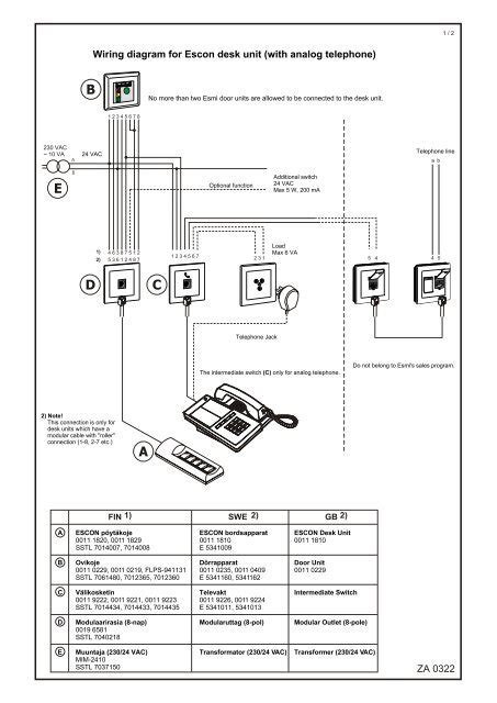 za  wiring diagram  escon desk unit  analog telephone