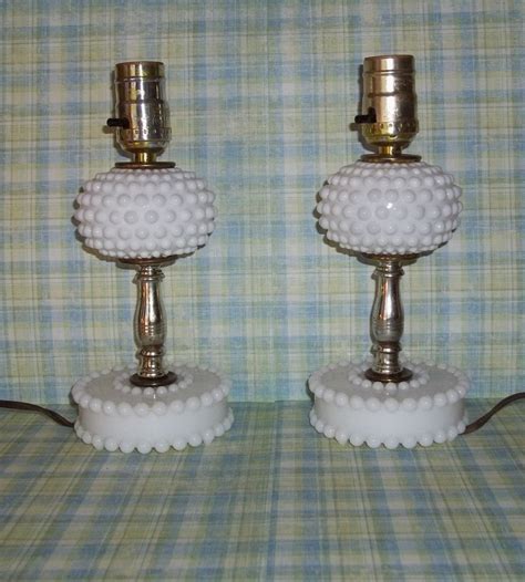 vintage cottage chic milk glass hobnail electric lamps by