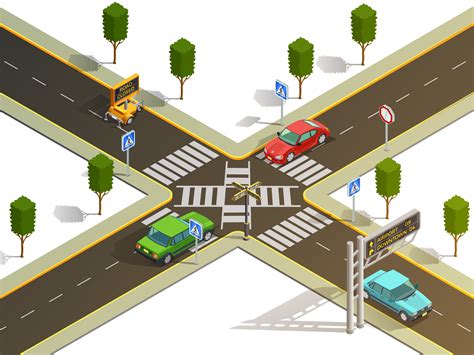 city intersection traffic navigation isometric view  vector art  vecteezy