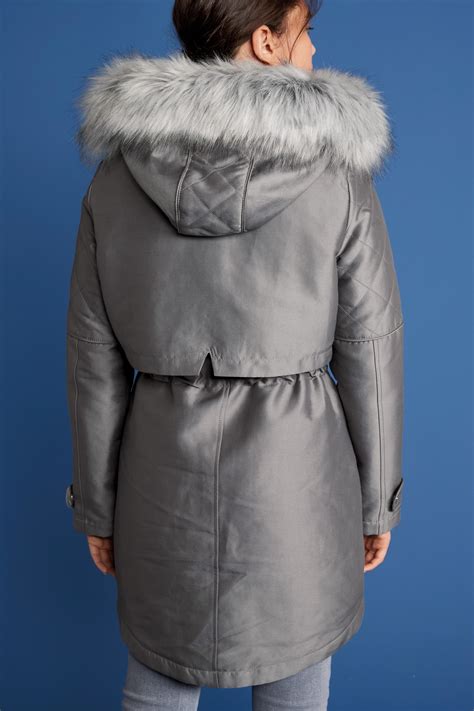 buy grey faux fur hooded parka    uk  shop