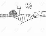 Farm Clipart Coloring Clip Outline Land Sunny Hills Landscape Rolling Drawing Scene Silo Pages Cartoon Farmland Barn Vector Stock Field sketch template