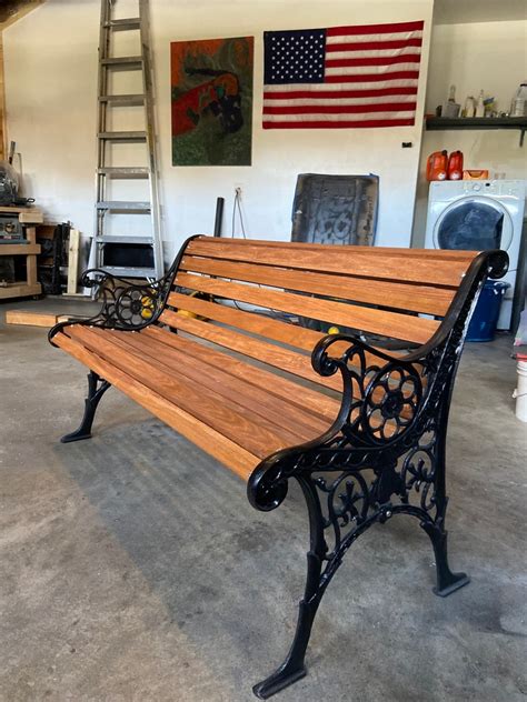 vintage cast iron edwardian park bench  ipe wood slats etsy