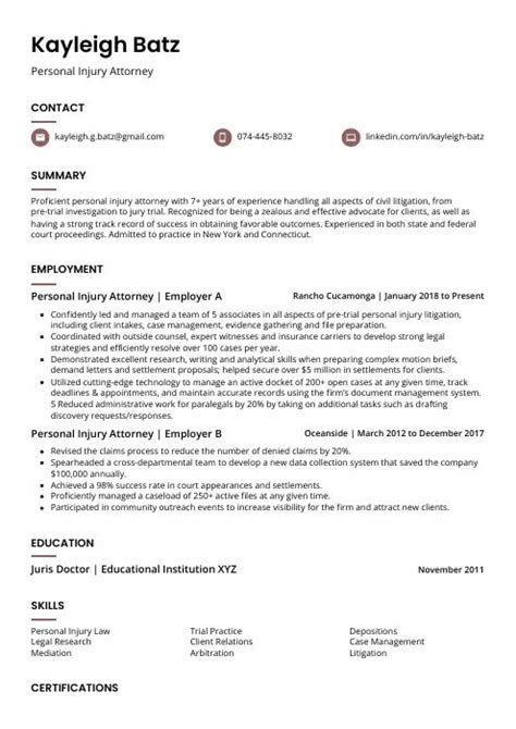 personal injury attorney resume cv   writing guide