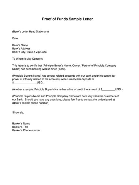 proof  funds letter template fill  printable fillable