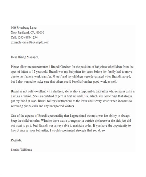 letter recommendation babysitter merrychristmaswishesinfo