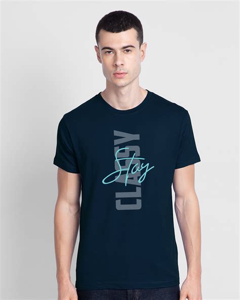 Buy Stay Classy Always Hlaf Sleeve T Shirt Navy Blue For Men Blue