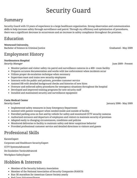 beginner security guard resume resume layout