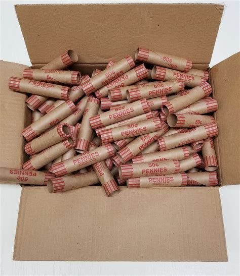 rolls preformed penny coin wrappers paper tubes  pennies holds