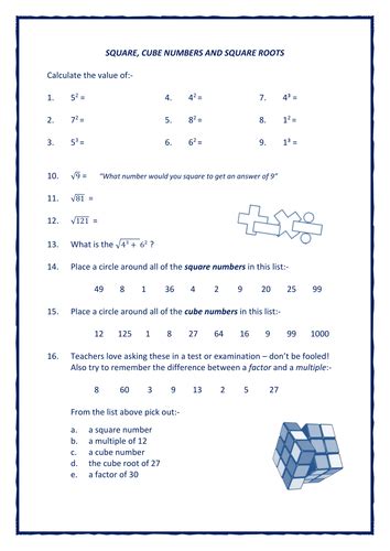 squares cubes and square roots teaching resources