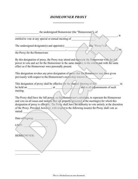 hoa proxy form template  printable documents templates
