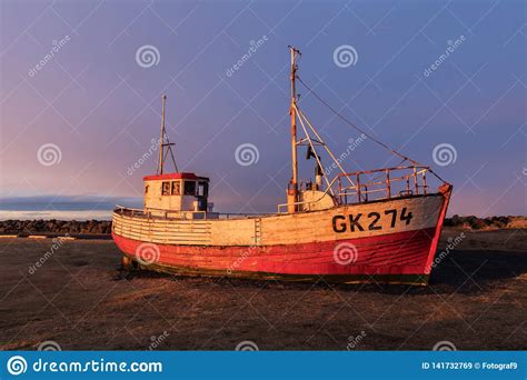 refurbished fishing boat  gardur midnes peninsula iceland editorial stock image image