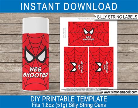 printable spiderman web shooter silly string labels template superhero