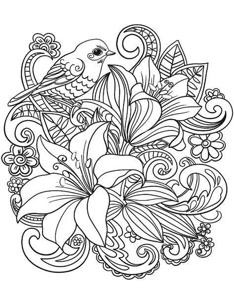 coloring pages  birds  flowers